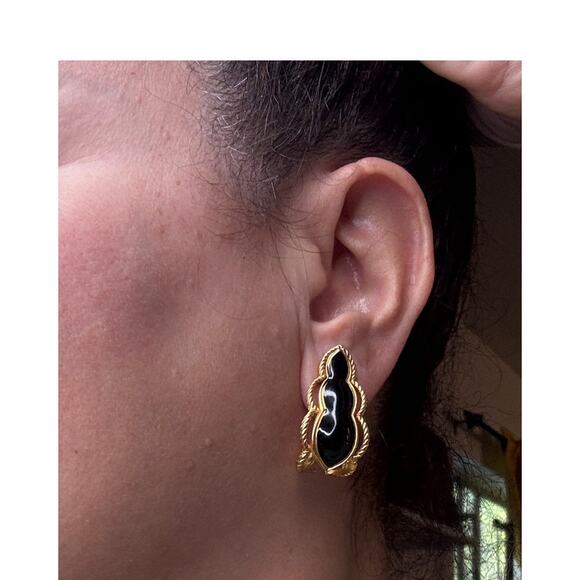 Black and Gold Baroque Clip On Dangles - Picture 4 of 5